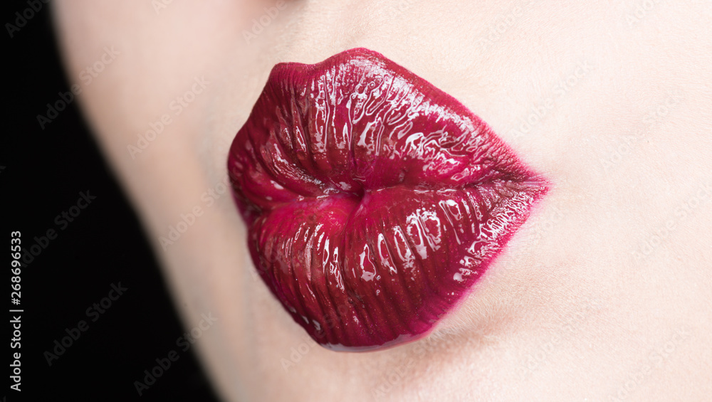 Beauty sensual lips, beautiful lip. Sexy sensual lip. Close-up big lips,  bright lipstick. Glitter, lipstick , gloss. Close up, macro with beautiful  female mouth. Stock Photo | Adobe Stock