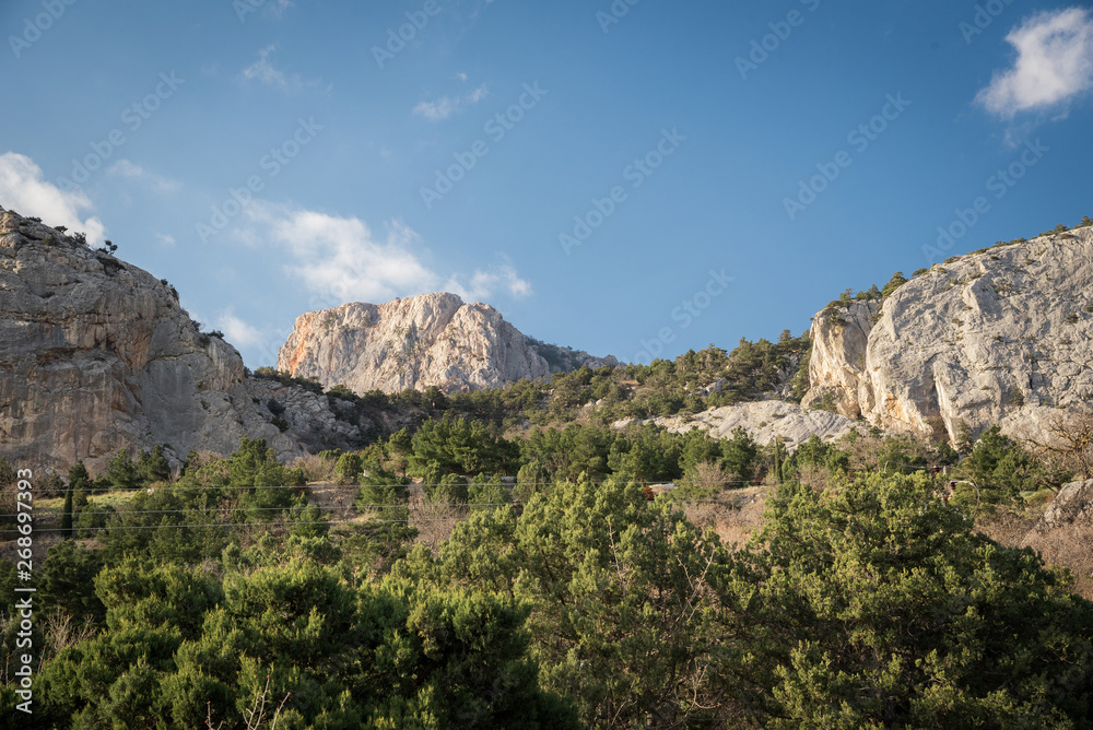 Foros, Republic of Crimea - April 1, 2019: Mountains in the very south of the Crimean peninsula