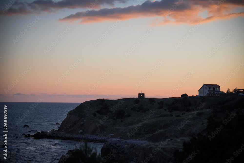 Alushta, Republic of Crimea - April 1, 2019: Sunrise in the southeast of the Crimean peninsula