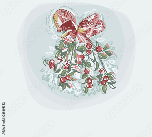 mistletoe blue vector christmas card background soft color pastel paint style