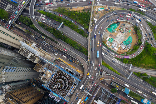  Top down view of traffic road in Hong Kong city photo