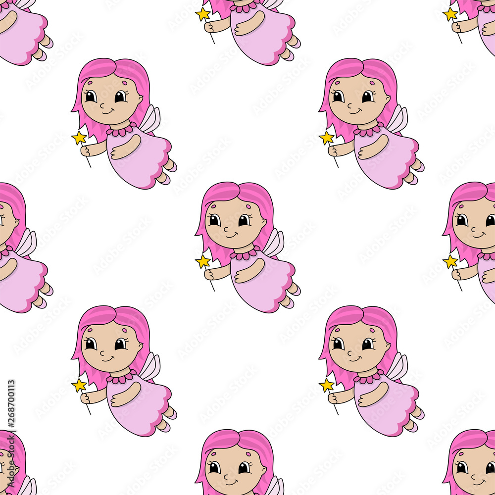 Colored seamless pattern with cute cartoon character. Simple flat vector illustration isolated on white background. Design wallpaper, fabric, wrapping paper, covers, websites. Colored seamless pattern with cute cartoon character. Simple flat vector illustration isolated on white background. Design wallpaper, fabric, wrapping paper, covers, websites.