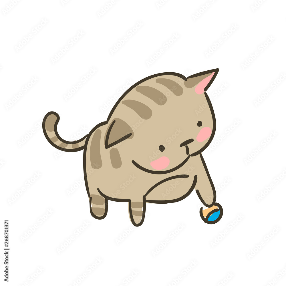 doodle cute little cat vector play ball