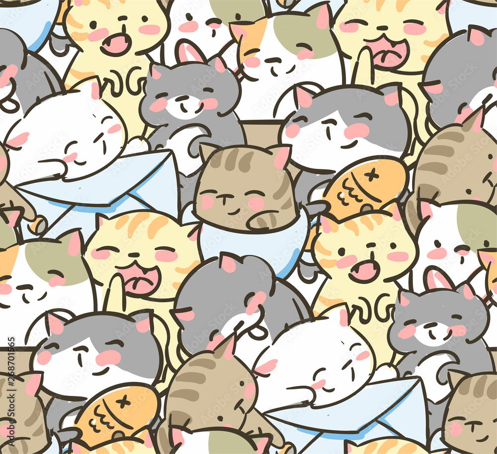 doodle cute little cat vector seamless pattern doodle cute little cat vector seamless pattern