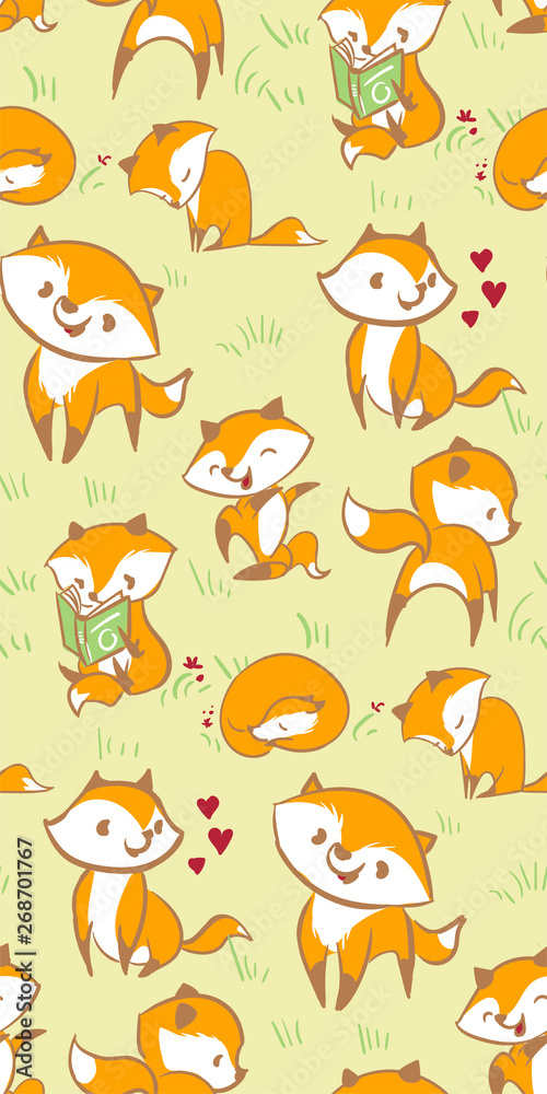 Obraz premium vector character fox baby seamless pattern orange