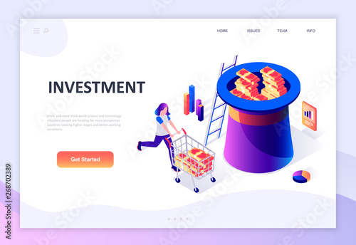 Modern flat design isometric concept of Business Investment decorated people character for website and mobile website development. Isometric landing page template. Vector illustration.