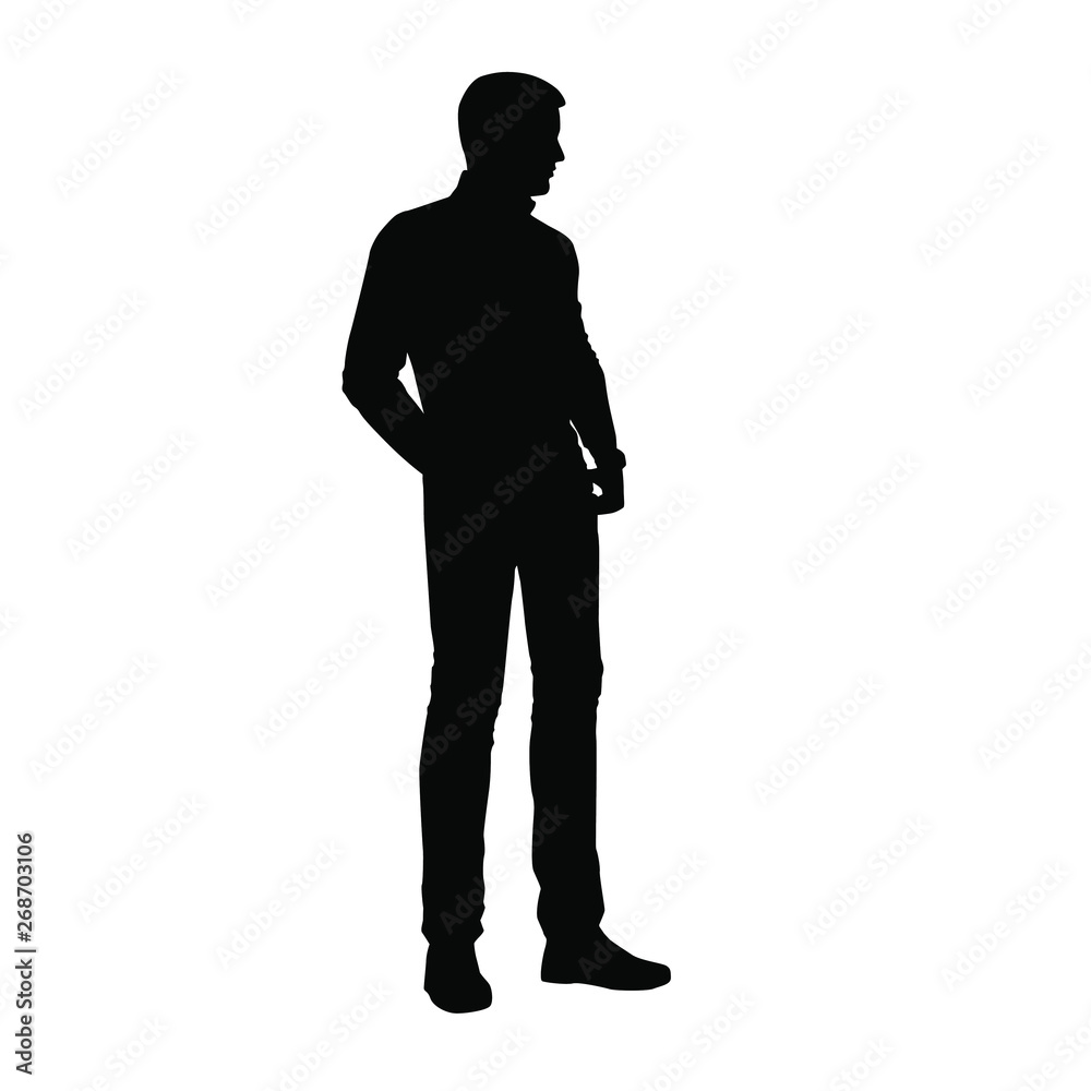 Vector silhouette of man standing, business  people,  black color, isolated on white background