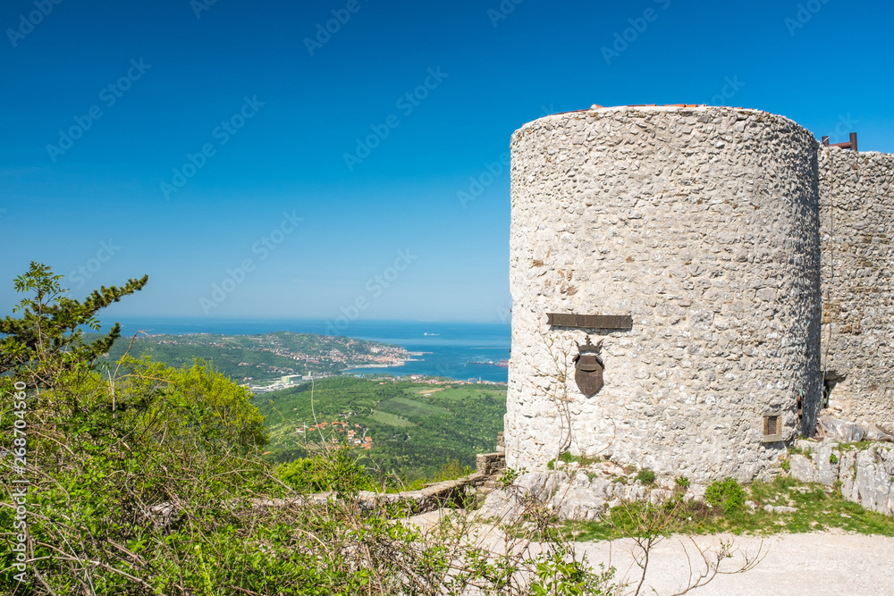 View from castle Socerb to adriatic sea with city Muggia View from castle Socerb to adriatic sea with city Muggia