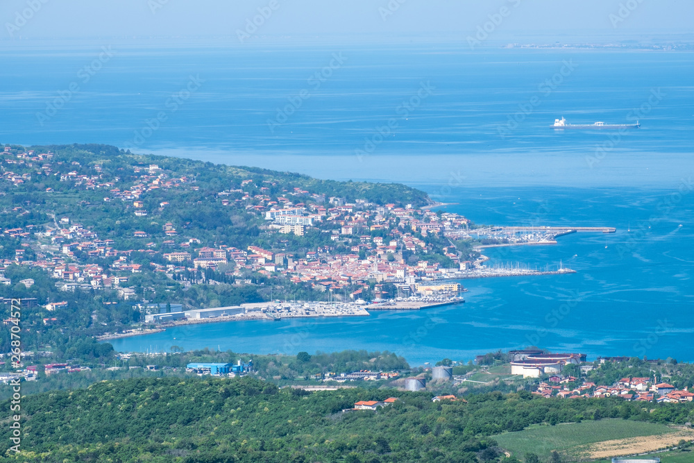 View from castle Socerb to adriatic sea with city Muggia