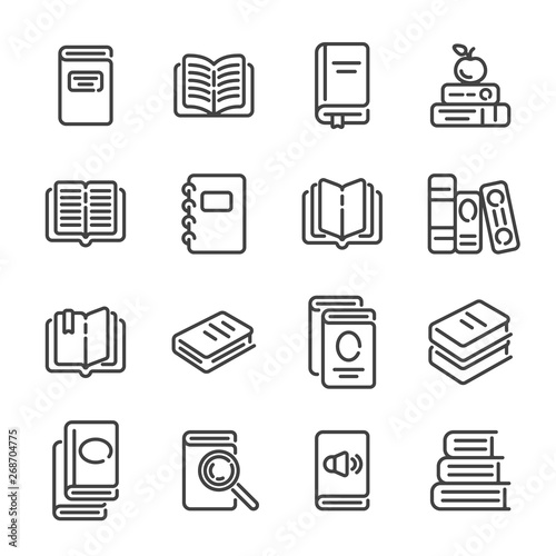 Set of books or reading outline icons. Vector illustration.