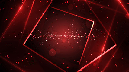 Red virtual abstract background space tunnel with neon line lights. Reality square portal arch tunnel. Spectrum vibrant colors laser show.