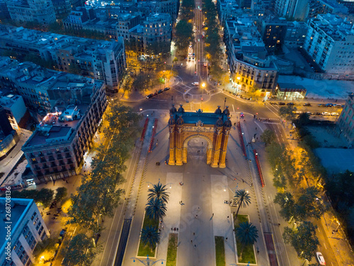 Aerial night view of Arc de Triomphe, Barcelona photo