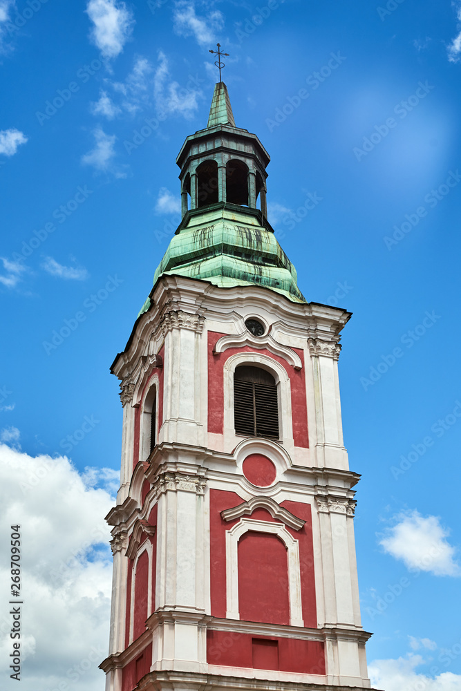 belfry of the baroque, historic church in Poznan