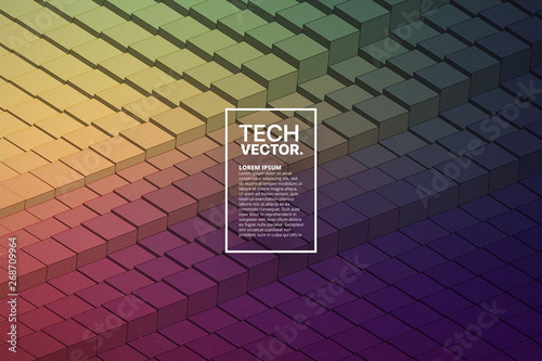 3D Technological Blocks Waveform Structure Retrowave Abstract Vector Background. Isometric Technology Science Big Data Illustration