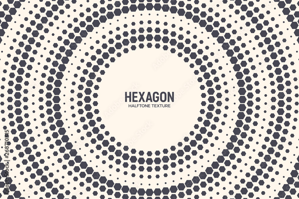 Hexagon Shapes Vector Abstract Geometric Technology Background. Radial Halftone Frame Hex Retro Simple Pattern. Minimal 80s Style Dynamic Tech Wallpaper Hexagon Shapes Vector Abstract Geometric Technology Background. Radial Halftone Frame Hex Retro Simple Pattern. Minimal 80s Style Dynamic Tech Wallpaper