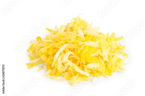 Lemon peel or zest isolated on white background. Healthy food