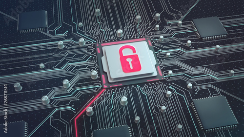 Canvas Print CPU vulnerability. 3D illustration hacked processor