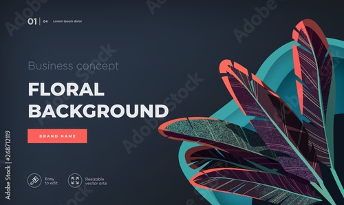 Dark modern design concept. Landing page template . Modern Floral vector illustration concept for business web page, website and mobile website. Vector illustration
