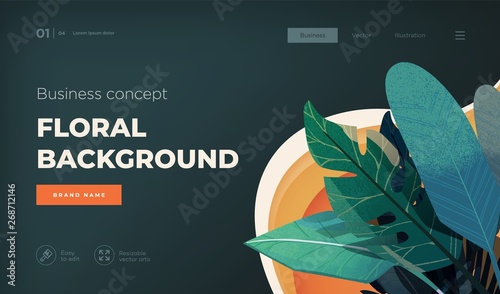 Dark modern design concept. Landing page template . Modern Floral vector illustration concept for business web page, website and mobile website. Vector illustration