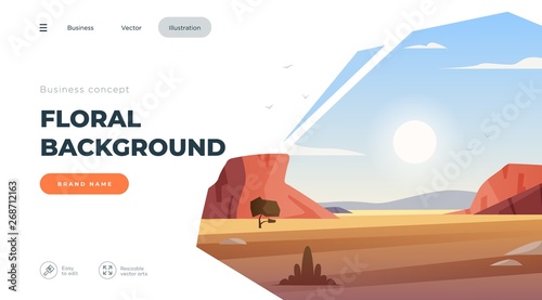 Landing page template. Modern landscape background with desert mountains. Vector illustration