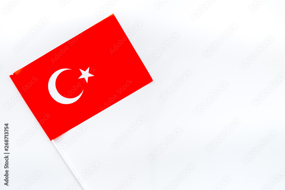 Flag of Turkey on white background top view
