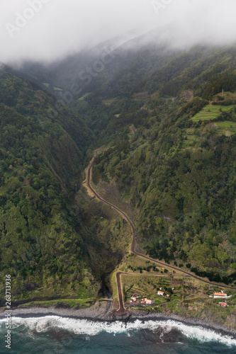 aerial landscape at the eastcoast of the island of Sao Miguel showing Fajã do Araújo photo