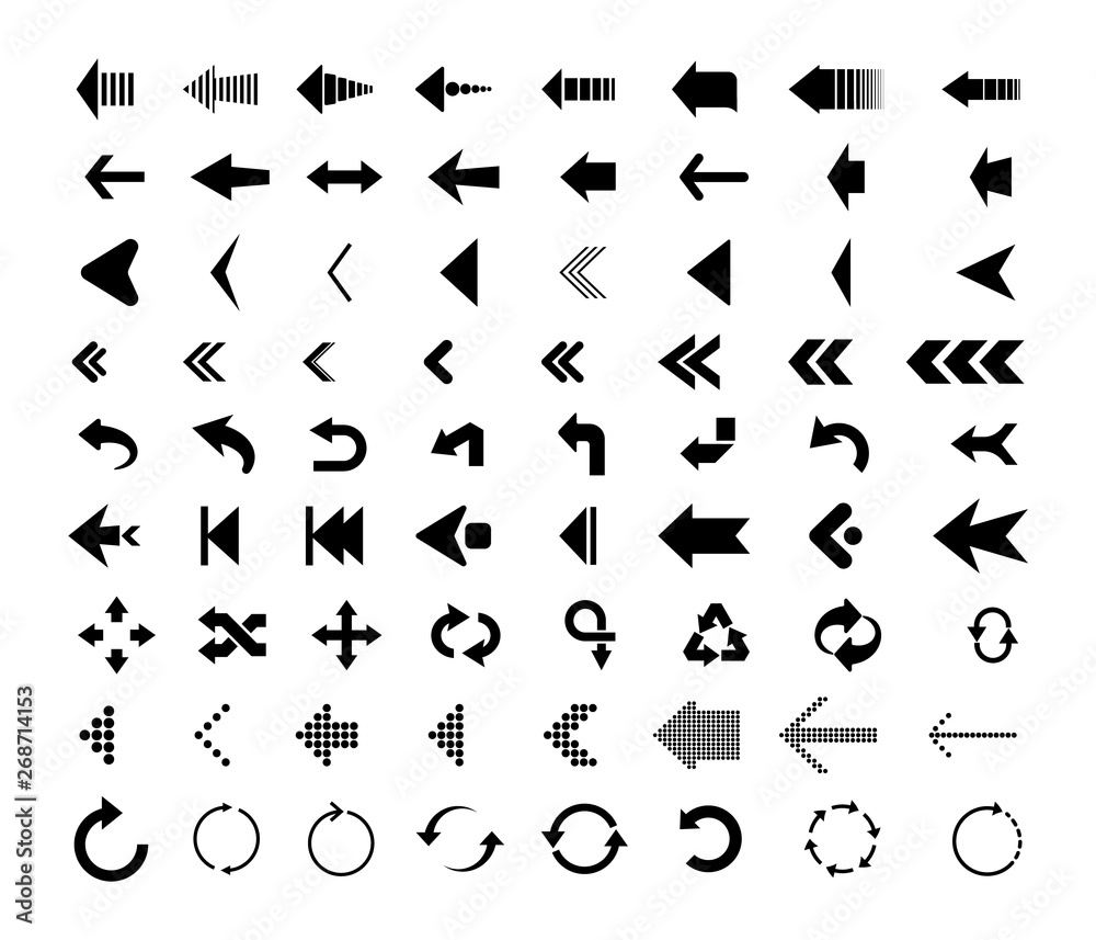 Big Set of black Arrows icons. Collection vector Arrows. Arrow vector icon Big Set of black Arrows icons. Collection vector Arrows. Arrow vector icon