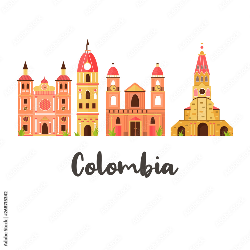 Tourist poster with famous destination of Colombia