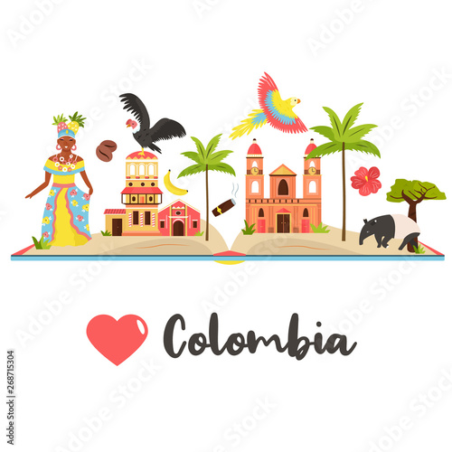 Tourist poster with famous destination of Colombia