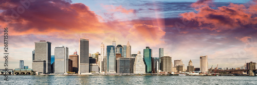 Panoramic view of Manhattan skyline from Brooklyn at sunset, New York City photo