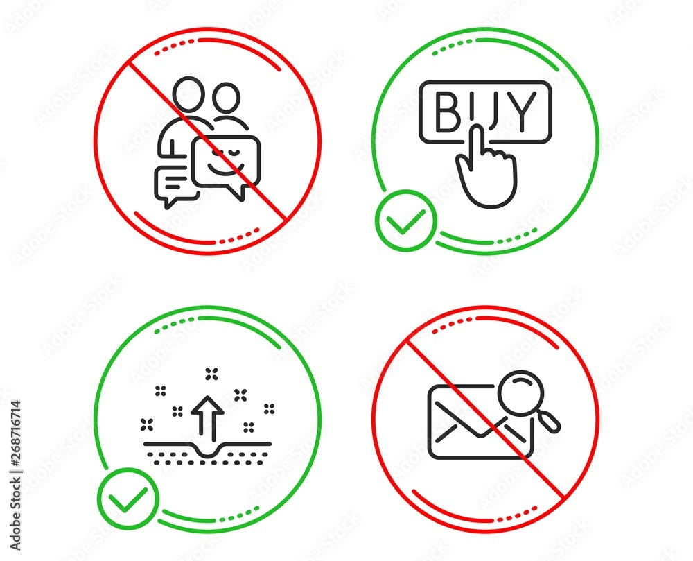 Do or Stop. Buying, Clean skin and Communication icons simple set. Search mail sign. E-commerce shopping, Cosmetics, Business messages. Find letter. Business set. Line buying do icon. Vector