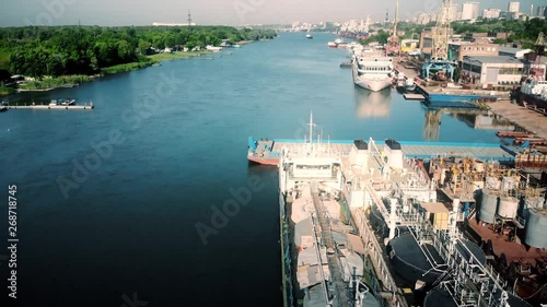 Aerial drone view of harbour in Rostov-on-Don