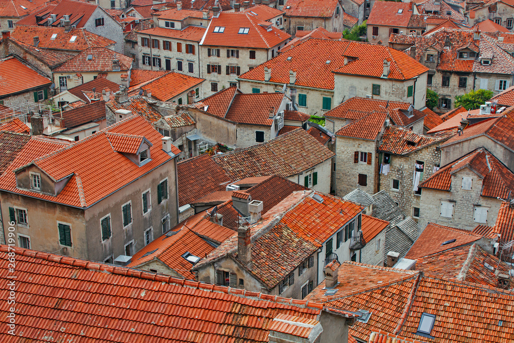 view on the red roofs of the old town of Kotor