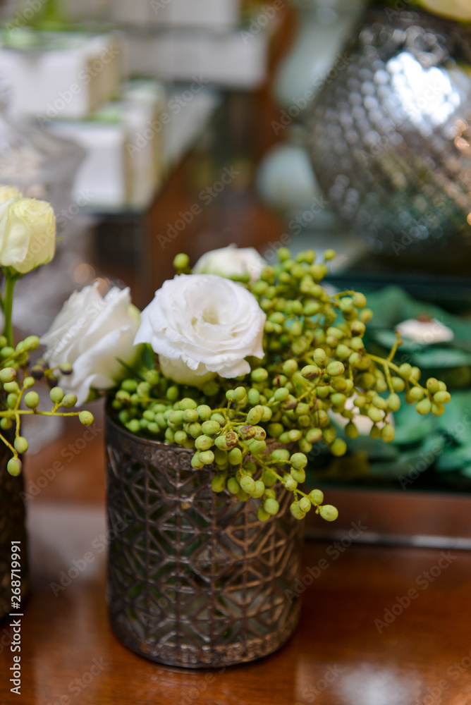 bouquet of flowers in vase on wooden table, natural flowers bouquet of flowers in vase on wooden table, natural flowers