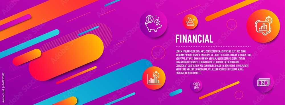 Header banner. Report timer, Shopping cart and Pyramid chart icons simple set. Bitcoin coin, Statistics timer and Payment signs. Growth chart, Discount. Finance set. Line report timer icon. Vector Header banner. Report timer, Shopping cart and Pyramid chart icons simple set. Bitcoin coin, Statistics timer and Payment signs. Growth chart, Discount. Finance set. Line report timer icon. Vector