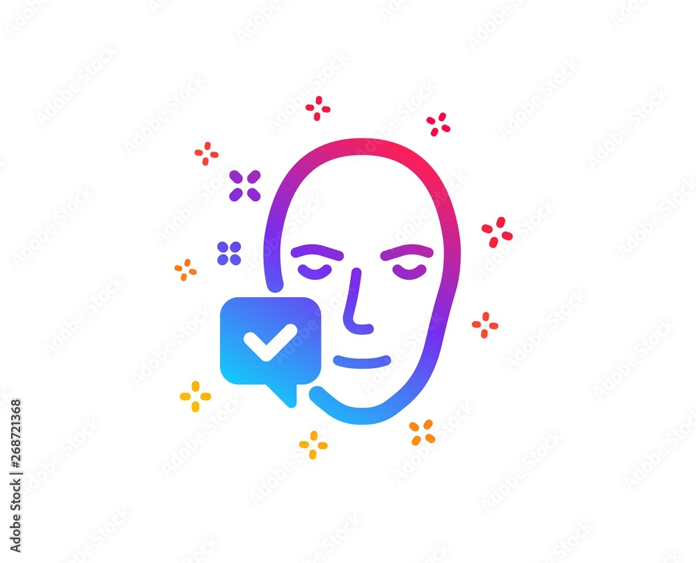 Face accepted icon. Access granted sign. Facial identification success symbol. Dynamic shapes. Gradient design face accepted icon. Classic style. Vector Face accepted icon. Access granted sign. Facial identification success symbol. Dynamic shapes. Gradient design face accepted icon. Classic style. Vector