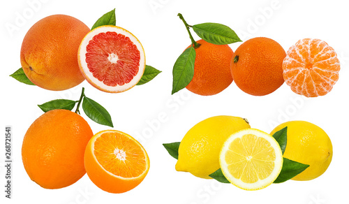 Fresh citrus collage isolated on white background  with clipping path