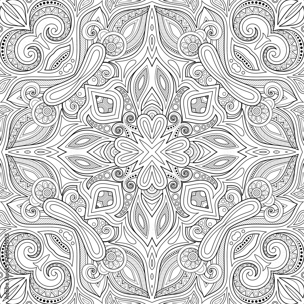 Monochrome Seamless Pattern with Mosaic Motif