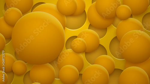 Abstract background of holes and circles with shadows in yellow and orange colors