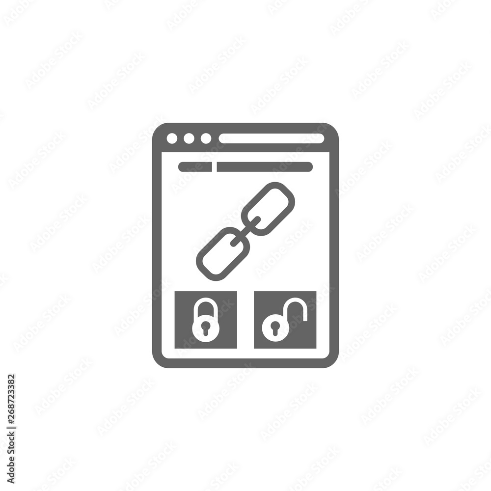Bad backlink, broken connection, negative seo, spammers, web protection icon Bad backlink, broken connection, negative seo, spammers, web protection icon
