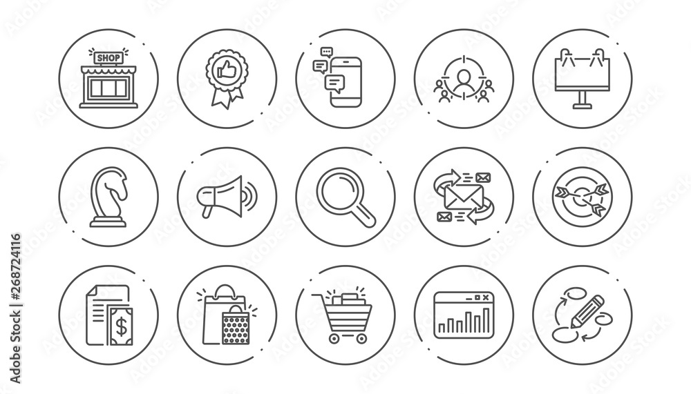 Marketing, research line icons. Strategy, Feedback and Advertising agency. Business strategy linear icon set. Line buttons with icon. Editable stroke. Vector Marketing, research line icons. Strategy, Feedback and Advertising agency. Business strategy linear icon set. Line buttons with icon. Editable stroke. Vector