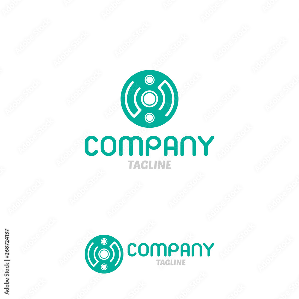 Modern Elegant Round Technology Logo, Flat design, simple modern design, connection logo, wireless concept, wireless charger logo