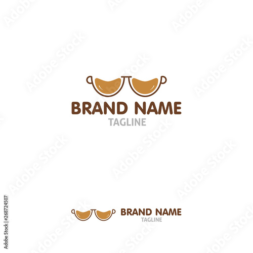 Coffee or Chocolate Cup Logo - Eyeglasses shape, brown coffee design, hot coffee logo concept, eyeglasses design