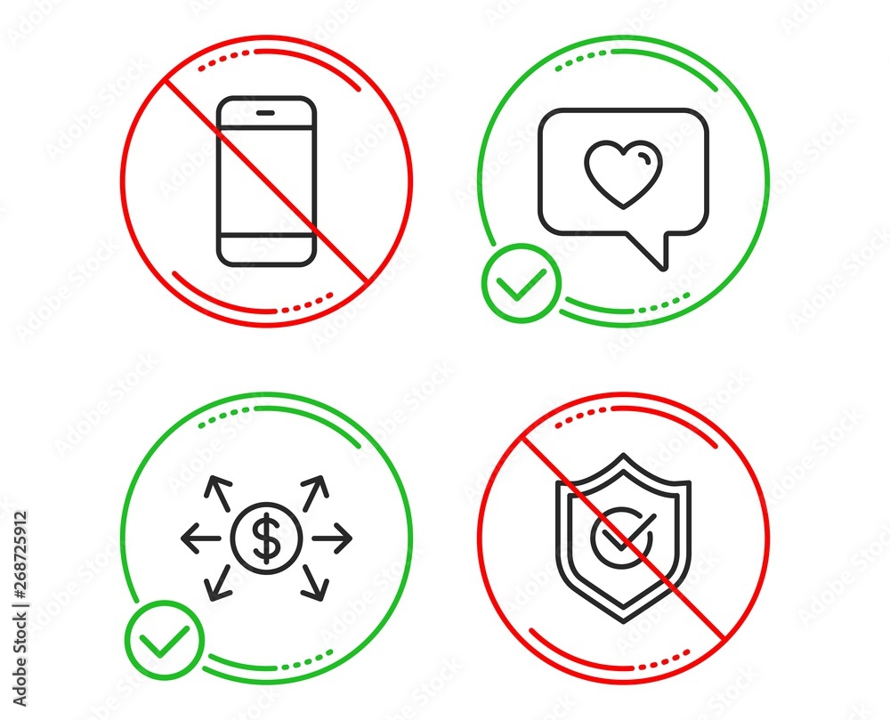 Do or Stop. Smartphone, Dollar exchange and Love message icons simple set. Approved shield sign. Cellphone or phone, Payment, Dating service. Protection. Technology set. Line smartphone do icon Do or Stop. Smartphone, Dollar exchange and Love message icons simple set. Approved shield sign. Cellphone or phone, Payment, Dating service. Protection. Technology set. Line smartphone do icon