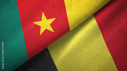 Cameroon and Belgium two flags textile cloth, fabric texture 