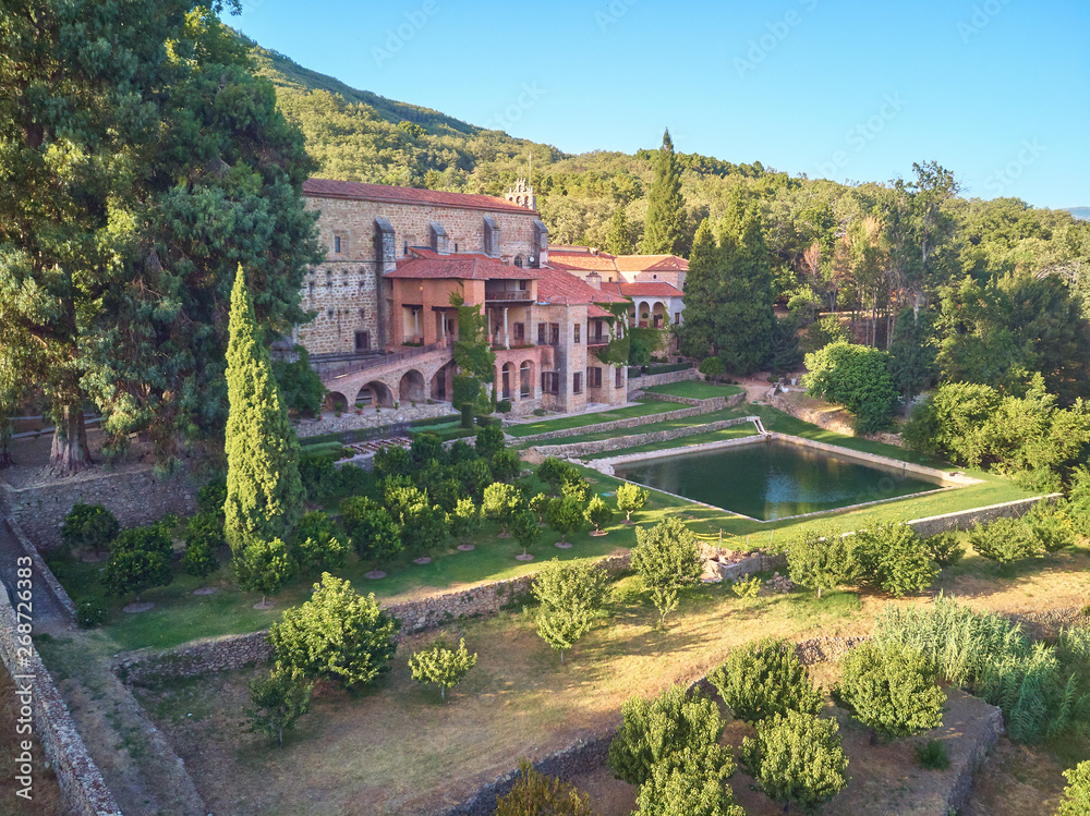 Aerial view of the Yuste monastery located in Extremadura (Spain). Place where Emperor Charles V of Germany and I of Spain died