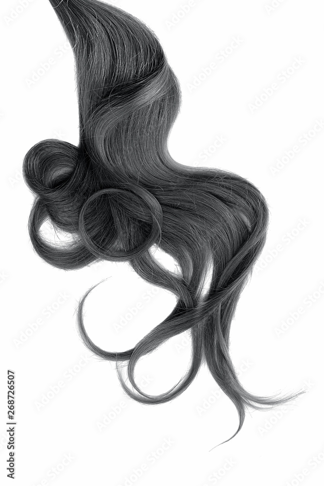 Curly black hair isolated on white background. Circle shaped