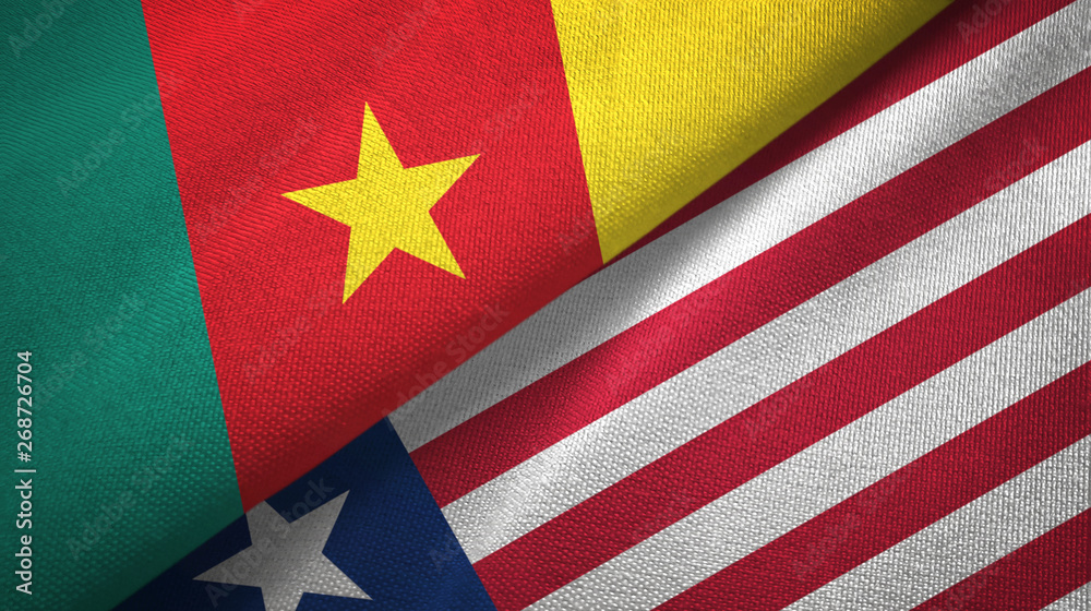 Cameroon and Liberia two flags textile cloth, fabric texture Cameroon and Liberia two flags textile cloth, fabric texture
