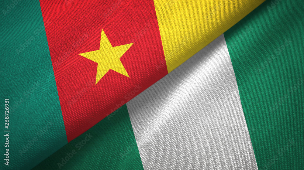 Cameroon and Nigeria two flags textile cloth, fabric texture