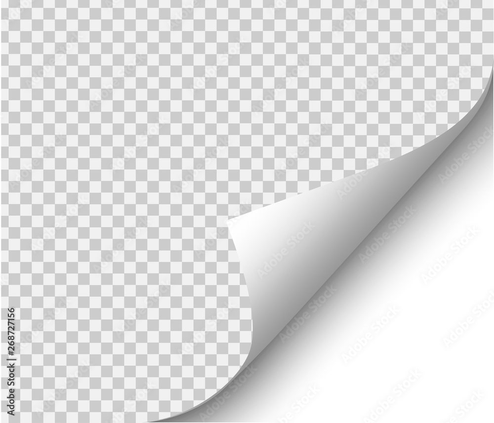 Page curl with shadow on blank sheet of paper
